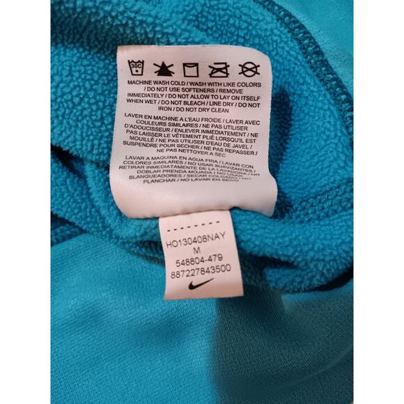 NIKE Women's Therma Fit Hoodie Medium Turquoise Blue Kangaroo Pocket Sweatshirt - Picture 5 of 7